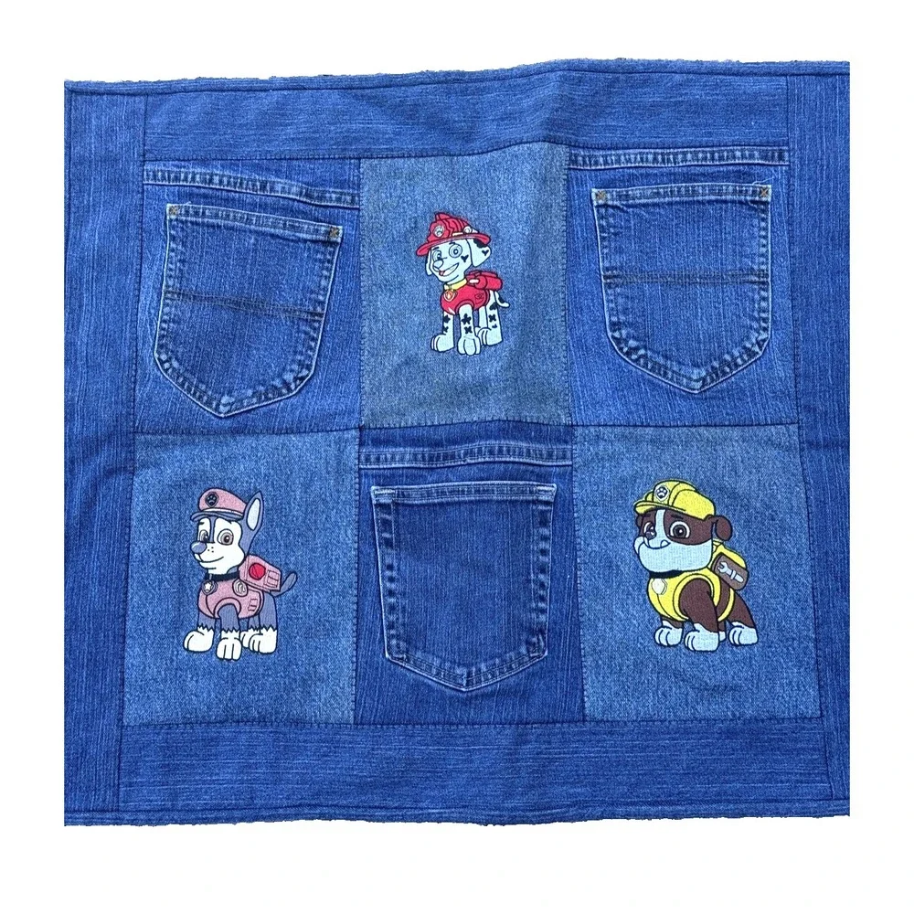 Paw‎ Patrol Denim Pocket Quilt Wall Hanging Handmade Upcycled Jeans Fabric Kids